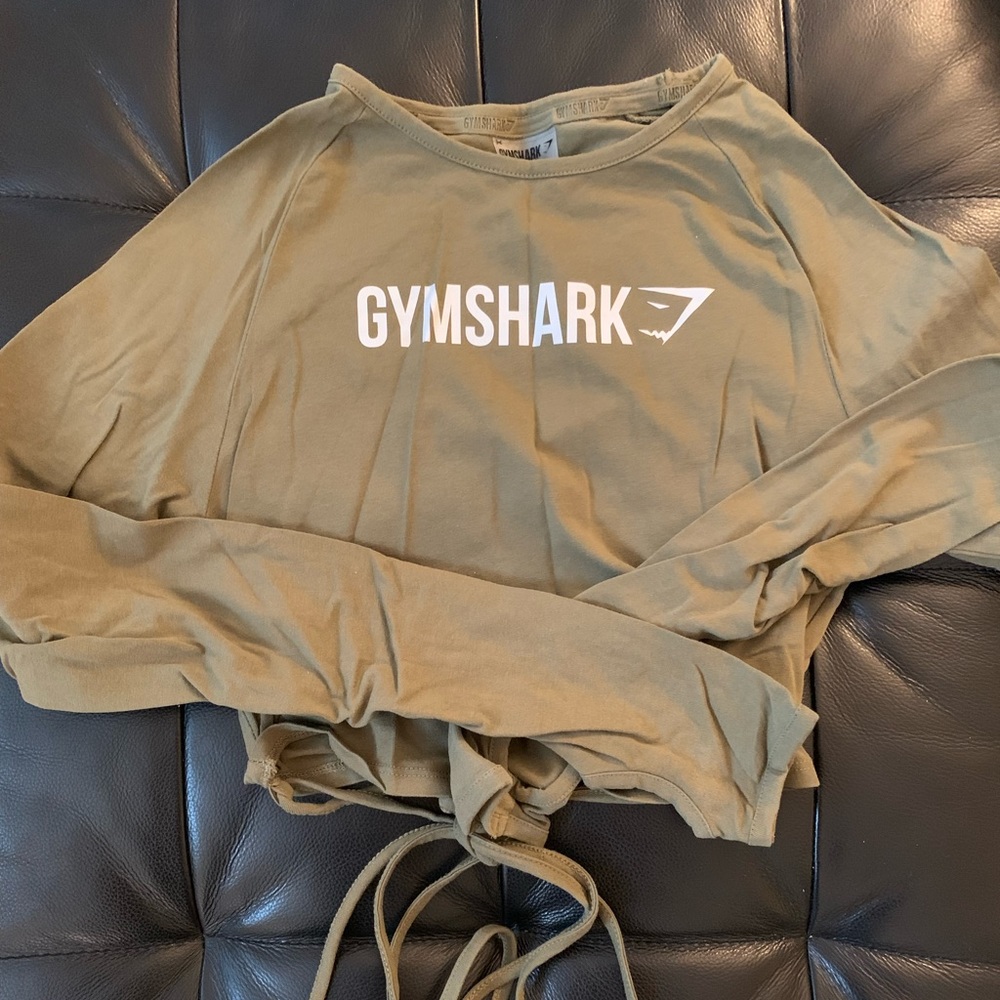 Army green gym shark long sleeve tie top